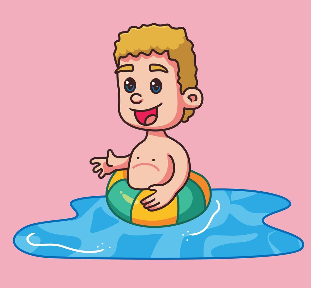 cute children summer time at beach. Isolated cartoon person illustration. Flat Style Sticker element vector