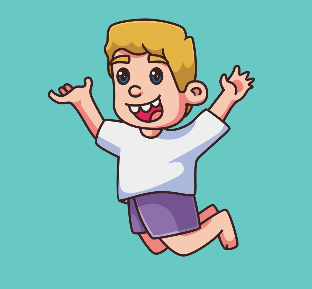 jumping boy happy. Isolated cartoon person illustration. Flat Style Sticker element vector