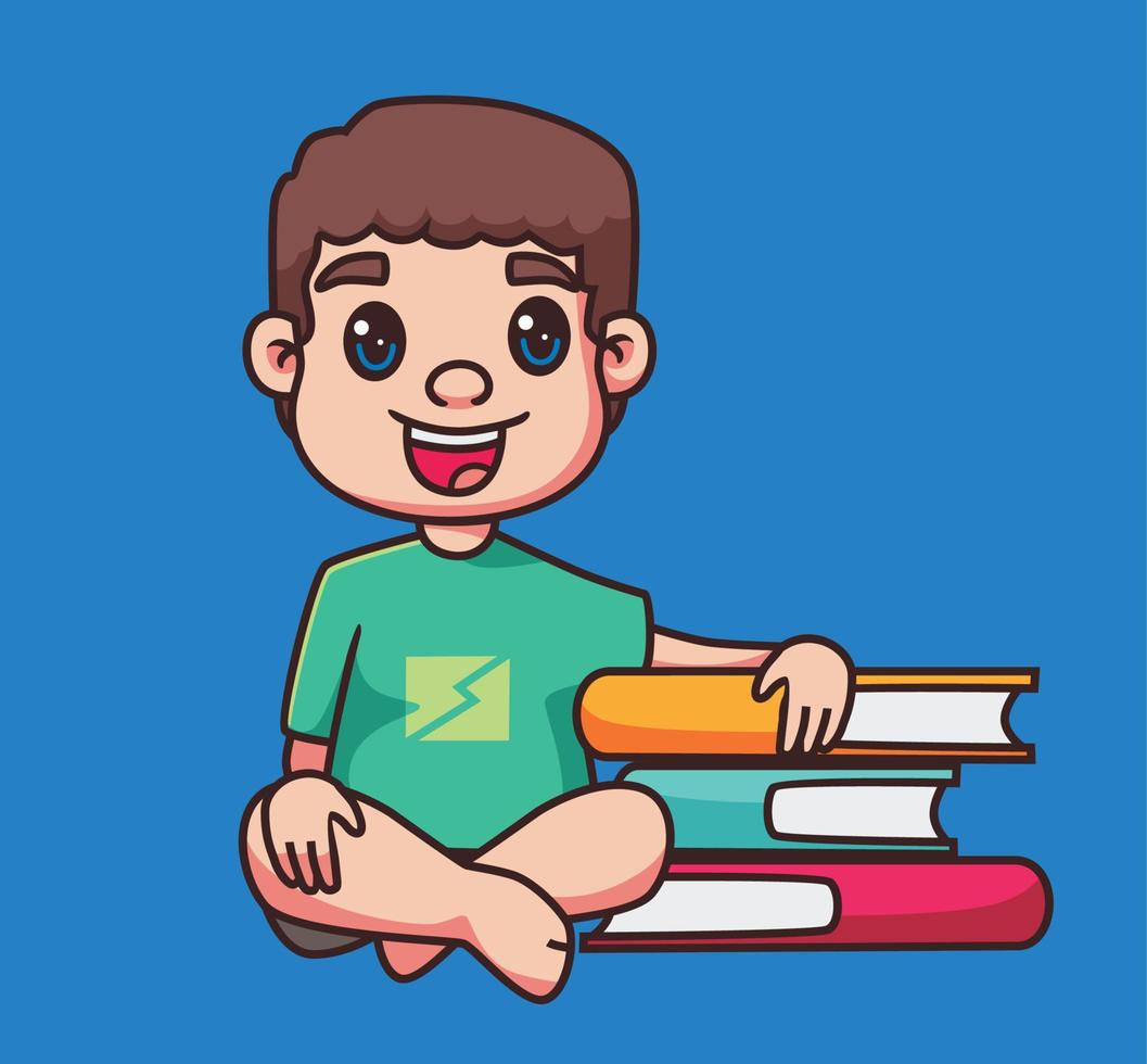 children reading a book. cartoon illustration isolated vector