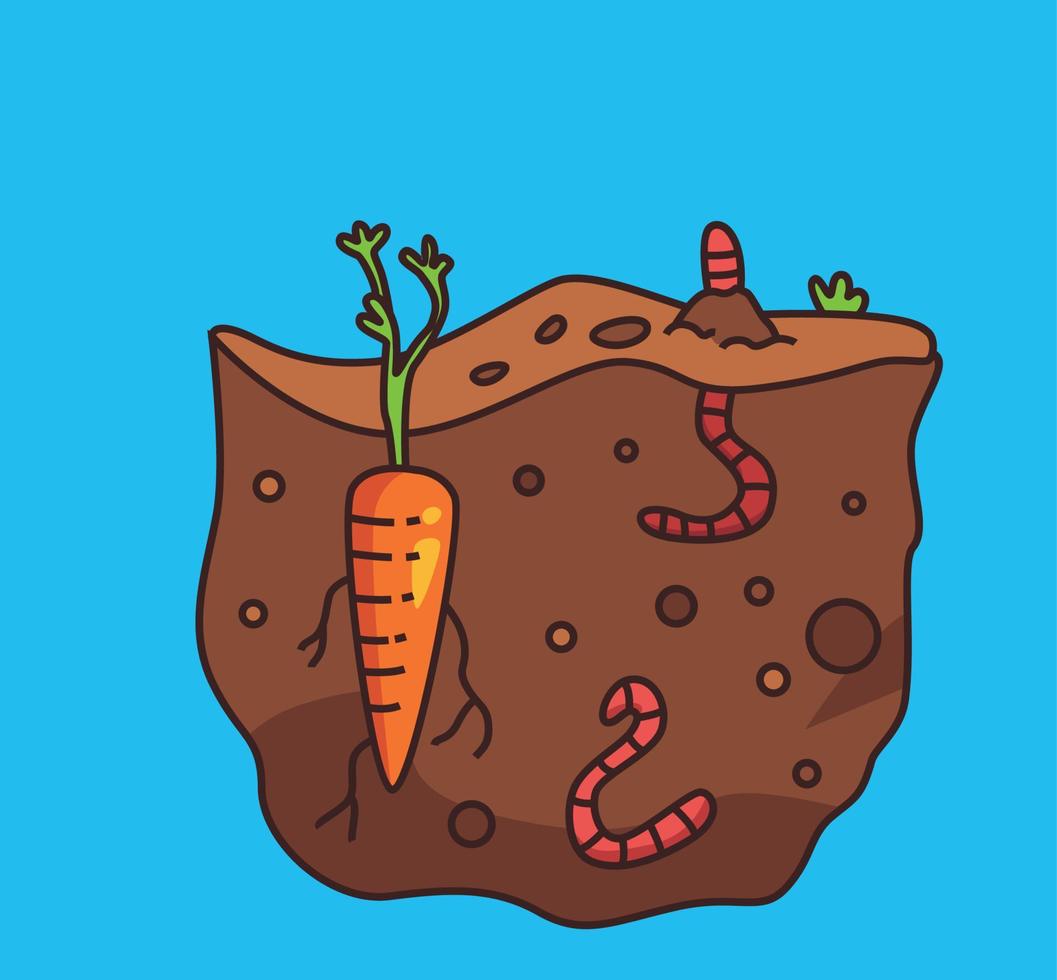lombriz de tierra con dibujos animados de vegetales vector