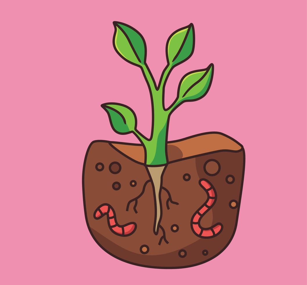 earthworm with vegetable cartoon vector