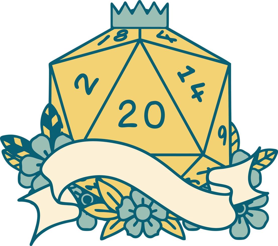 natural twenty D20 dice roll illustration vector