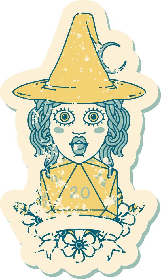 human witch with natural twenty dice roll illustration vector