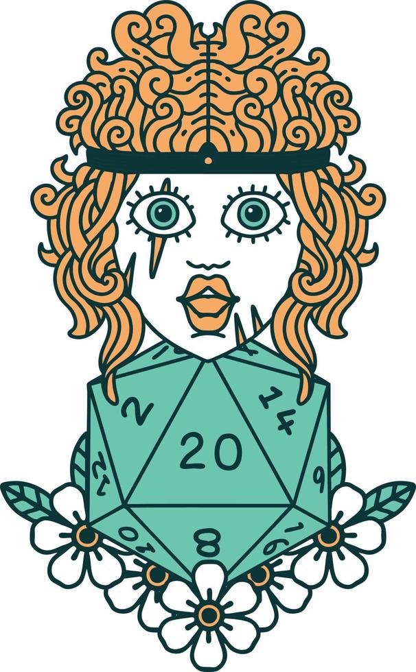 human barbarian with natural twenty dice roll illustration vector