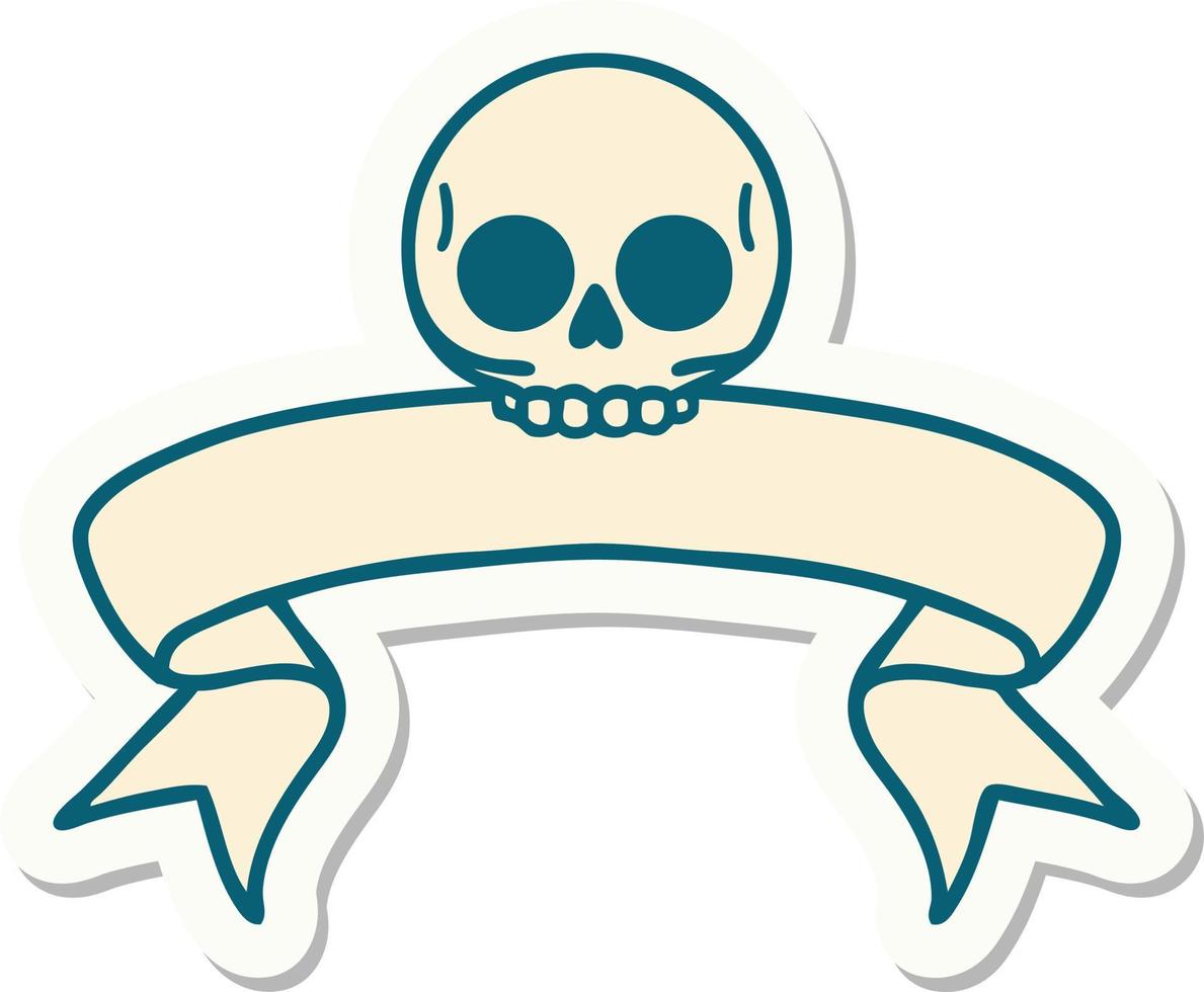 tattoo sticker with banner of a skull vector