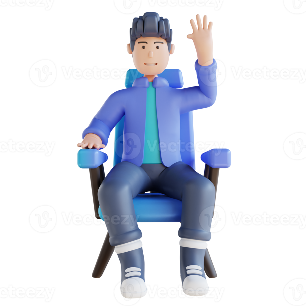 3D illustration man sitting and waving png