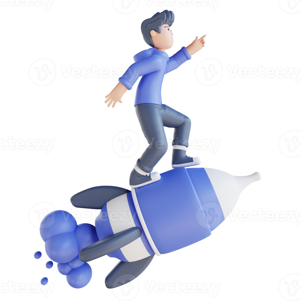 3D illustration start up standing on a rocket png