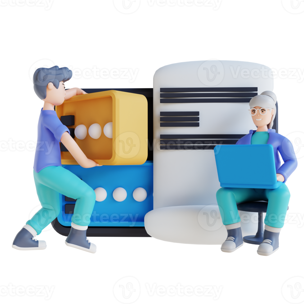 3D illustration  data sources and documents png