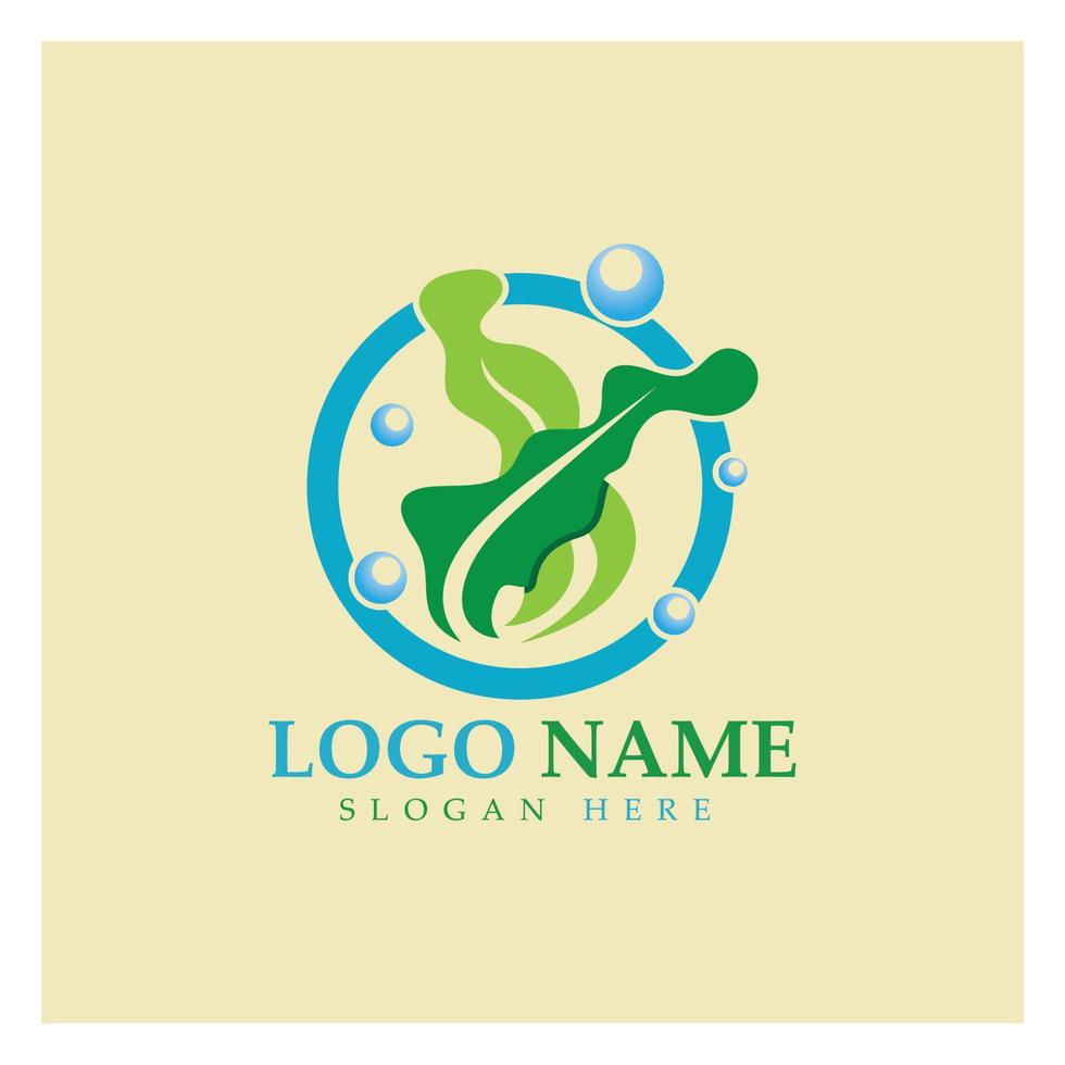 diseño de ilustración de icono de logotipo de vector de algas marinas. Incluye mariscos, productos naturales, floristería, ecología, bienestar, spa.