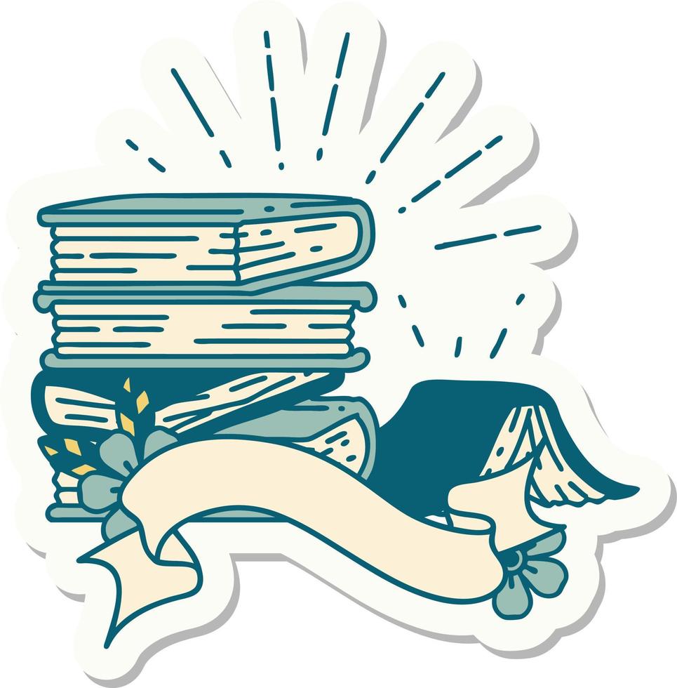 sticker of tattoo style stack of books vector