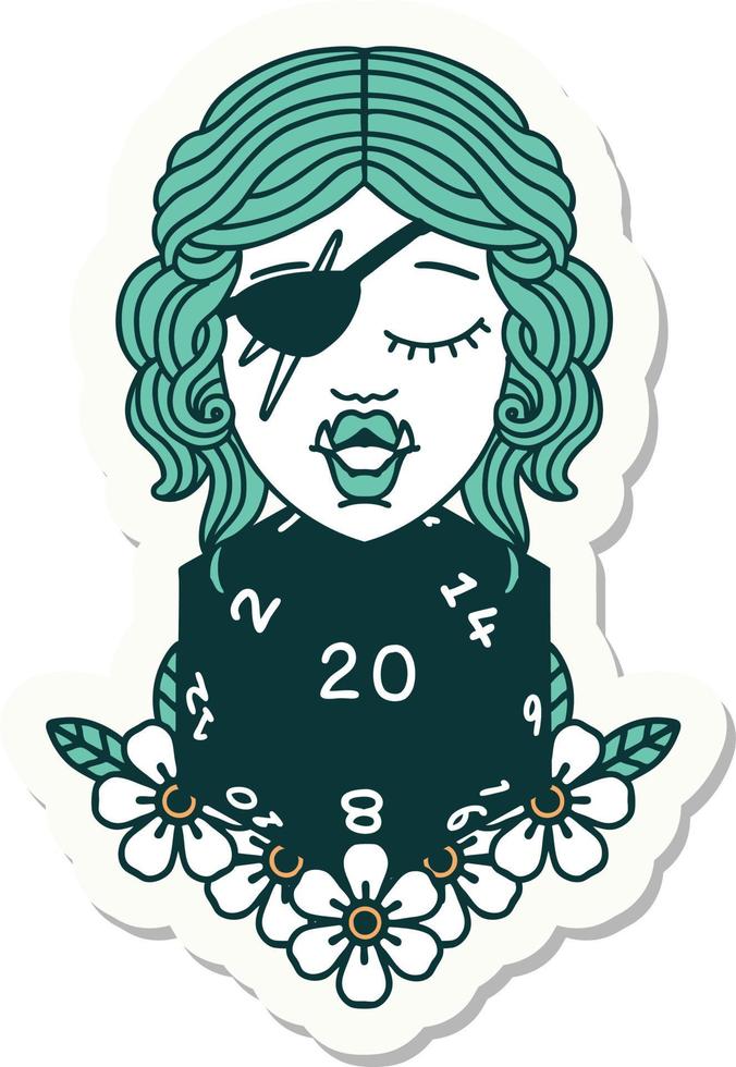 half orc rogue with natural twenty dice roll sticker vector