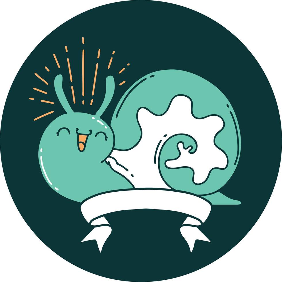 icon of tattoo style happy snail vector