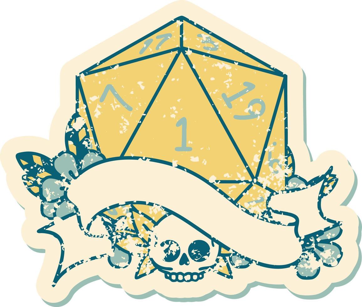 natural one d20 dice roll illustration vector