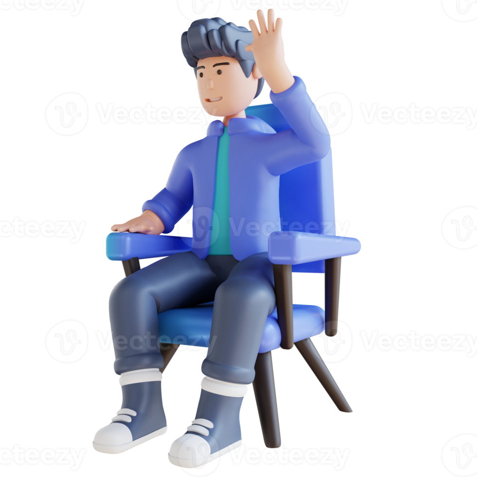 3D illustration man sitting and waving png