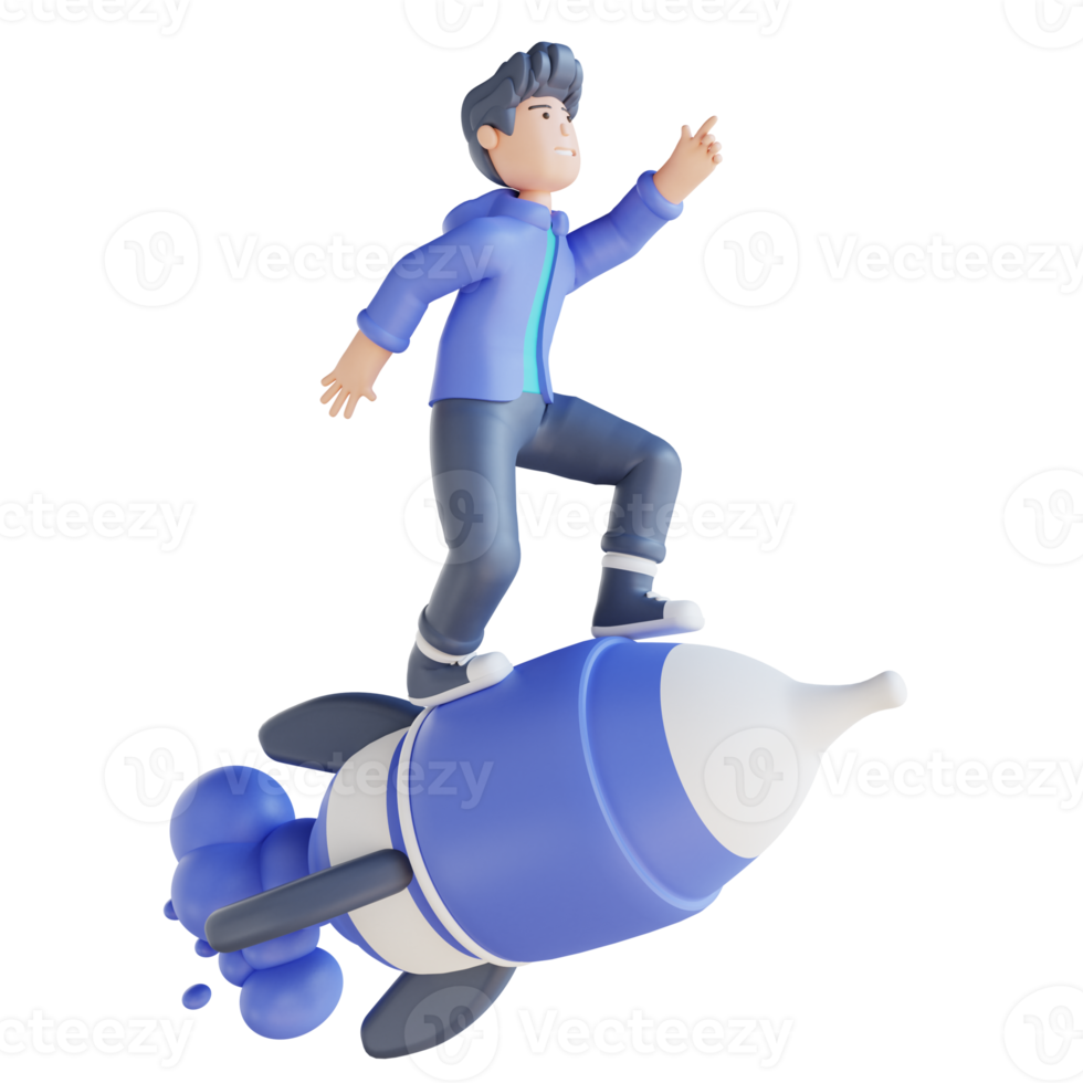 3D illustration start up standing on a rocket png