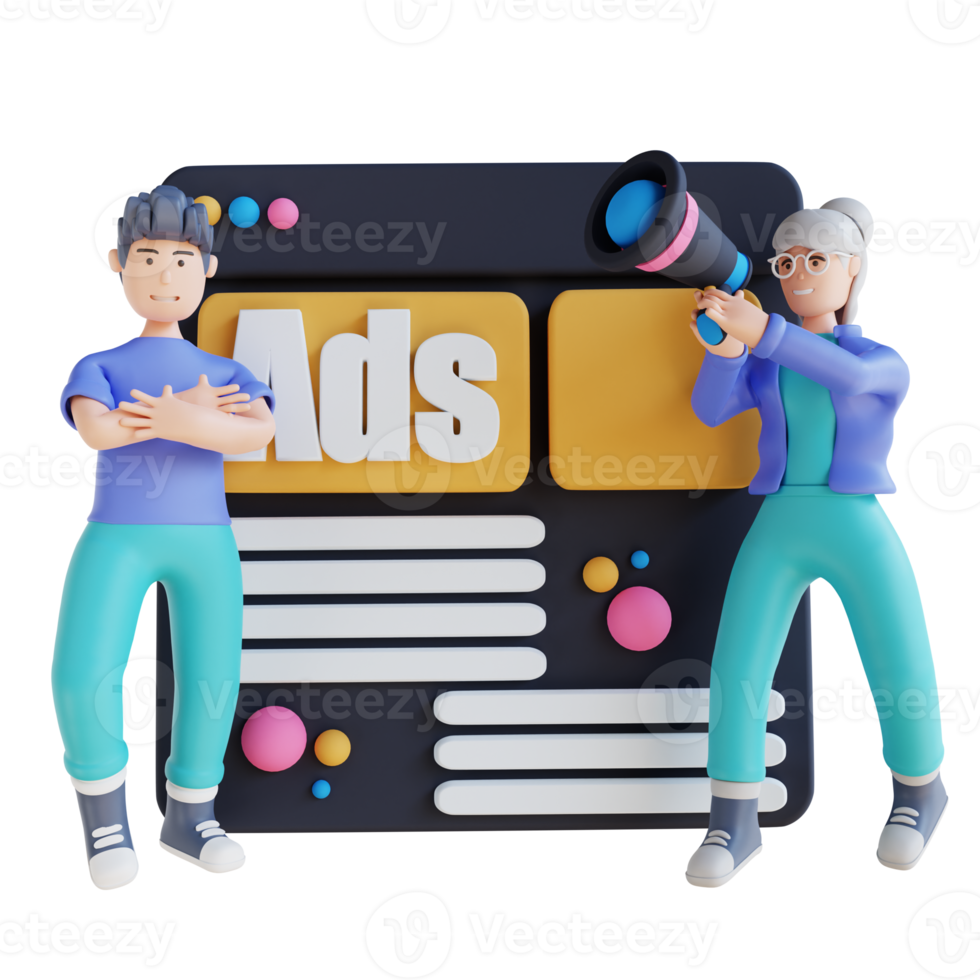 3D-illustratiewebsite die online adverteert png