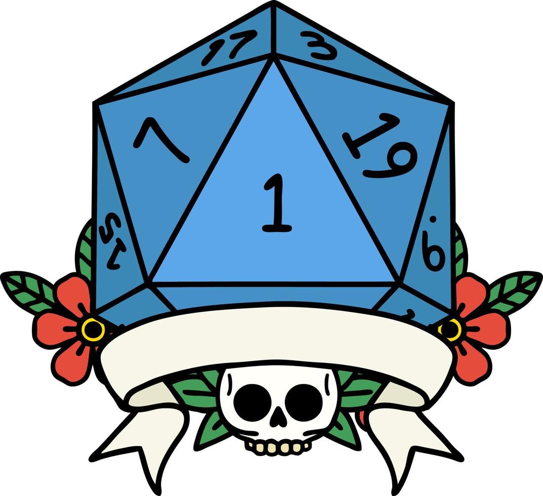 natural one d20 dice roll illustration vector