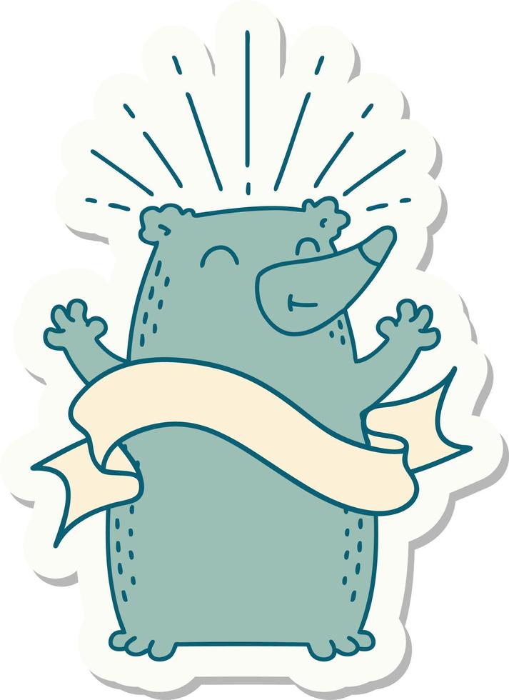sticker of tattoo style happy bear vector