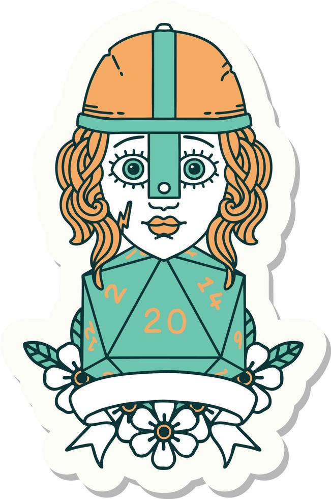 human fighter with natural 20 D20 roll sticker vector