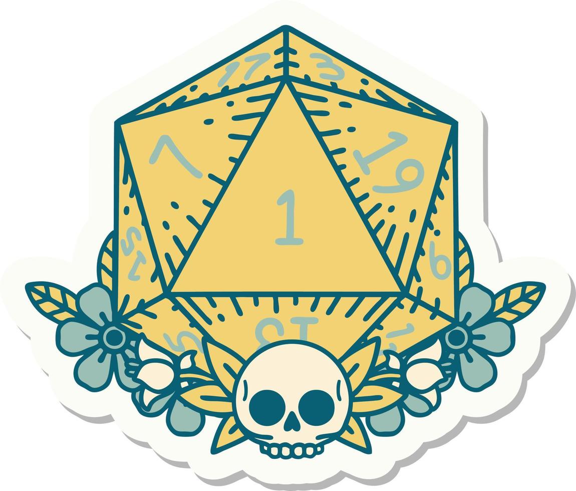 natural one dice roll with floral elements sticker vector