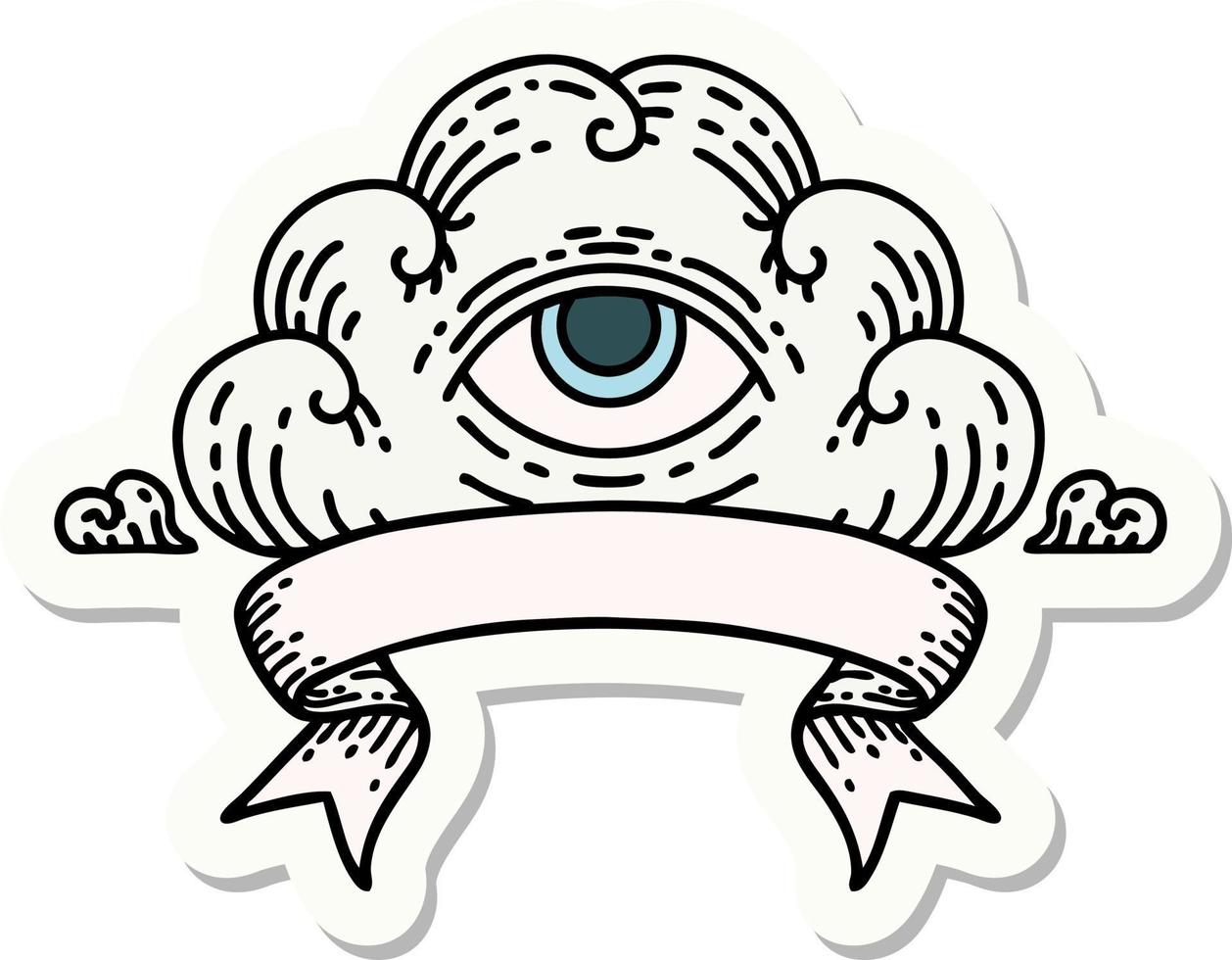 tattoo sticker with banner of an all seeing eye cloud vector