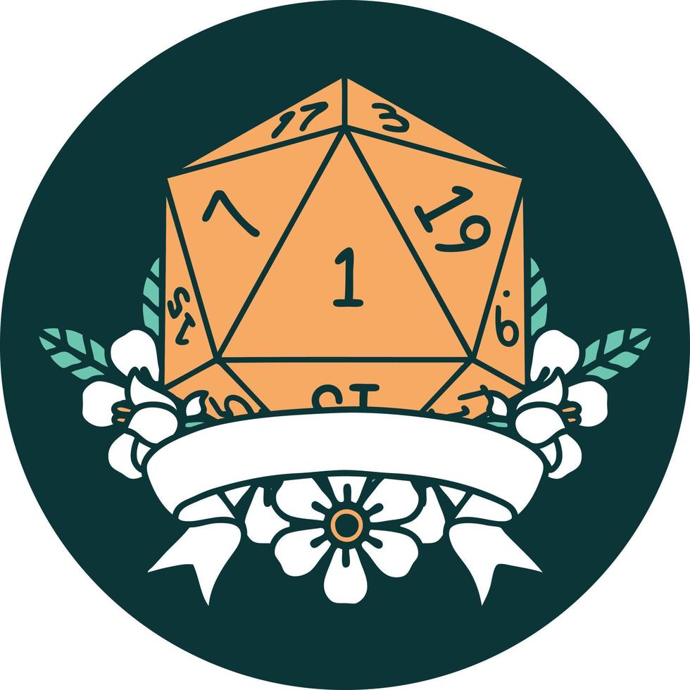 natural one d20 dice roll icon vector