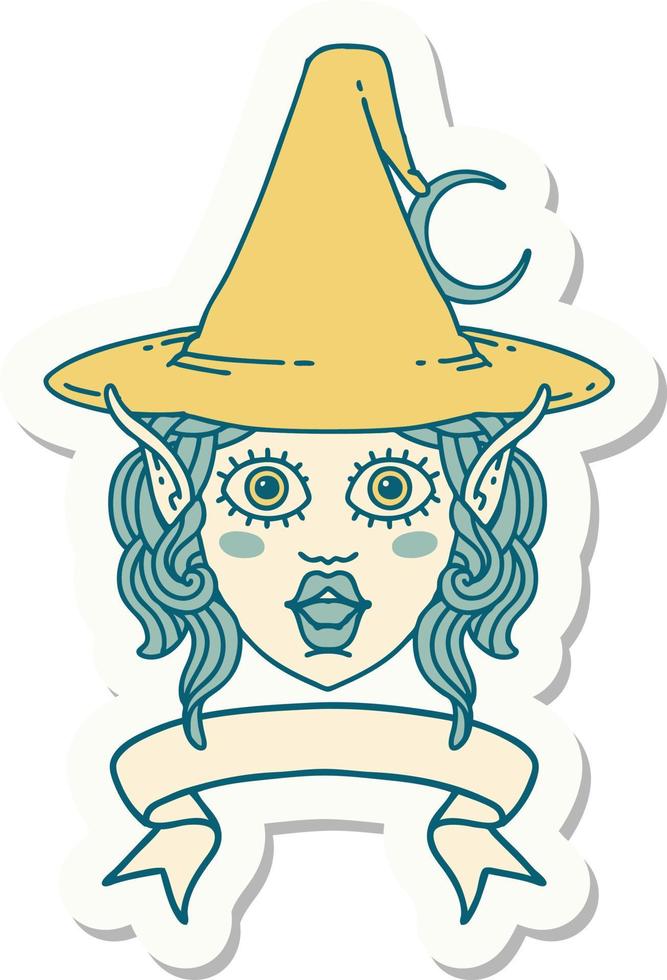 elf mage character face with banner sticker vector