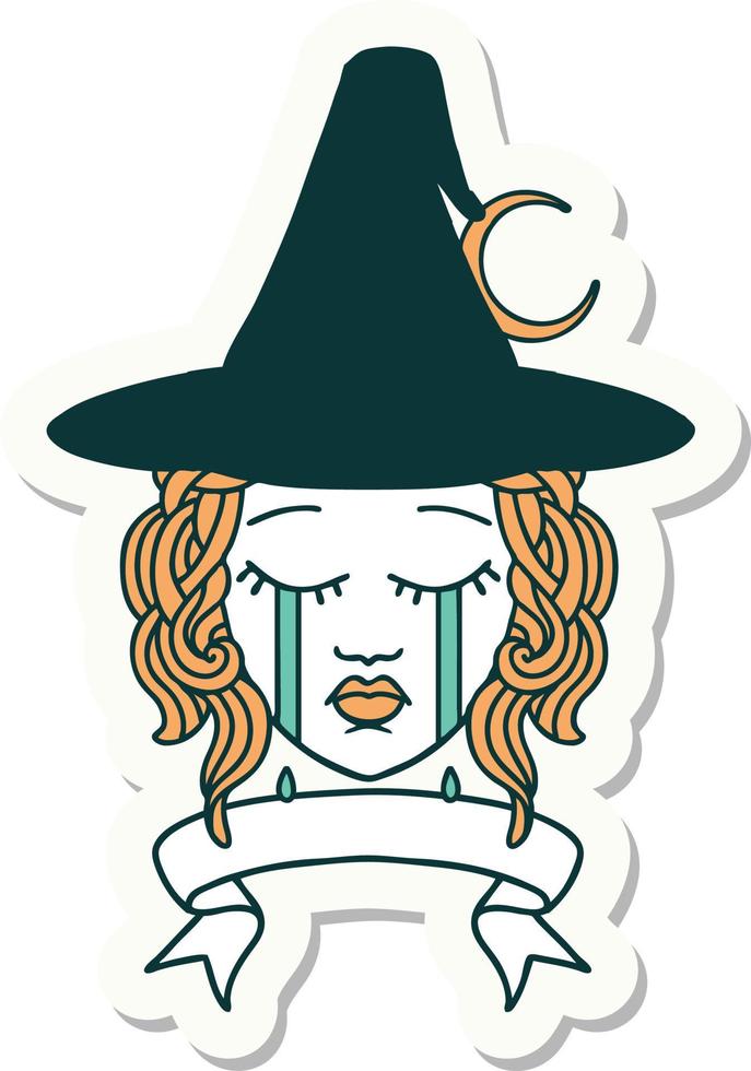 sticker of a crying human witch with banner vector