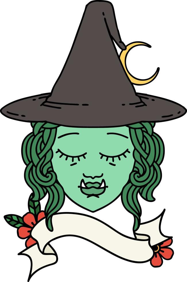 Retro Tattoo Style half orc witch character face vector