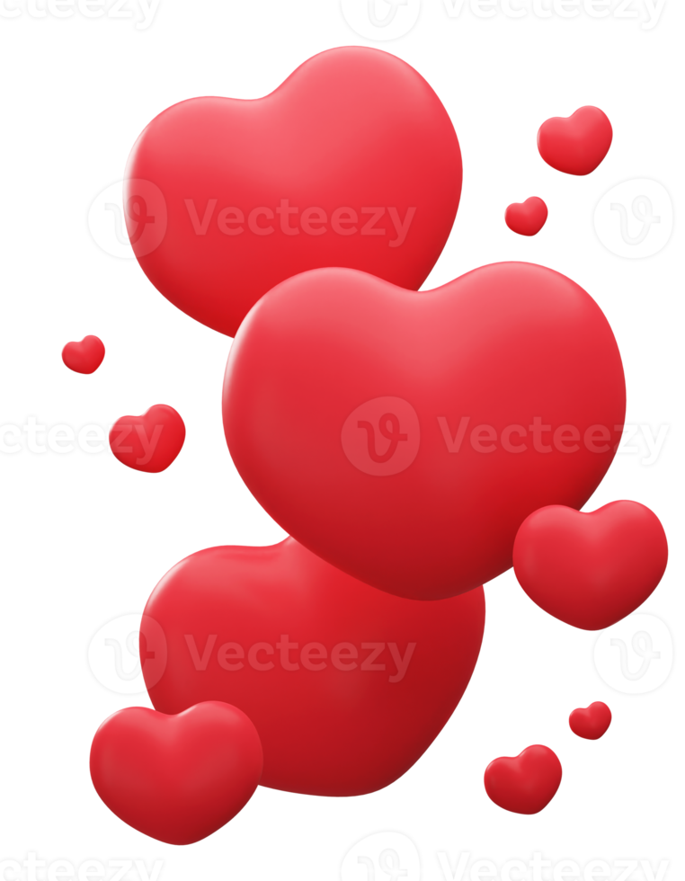 3D Red Hearts Shape png