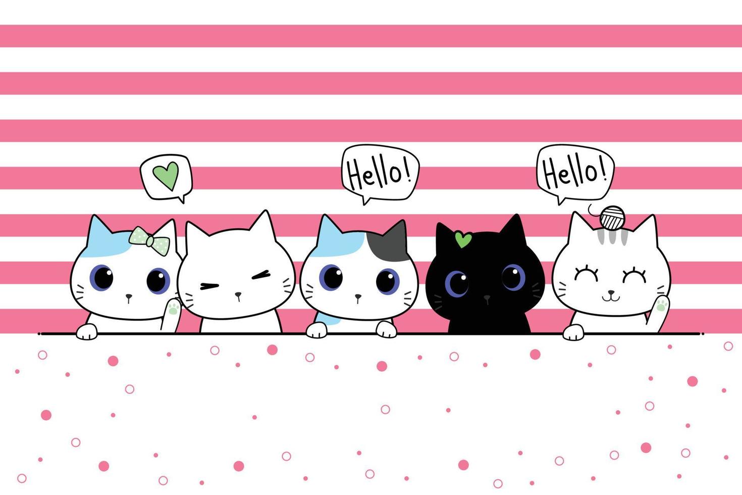 Banner background cute cats say hello vector
