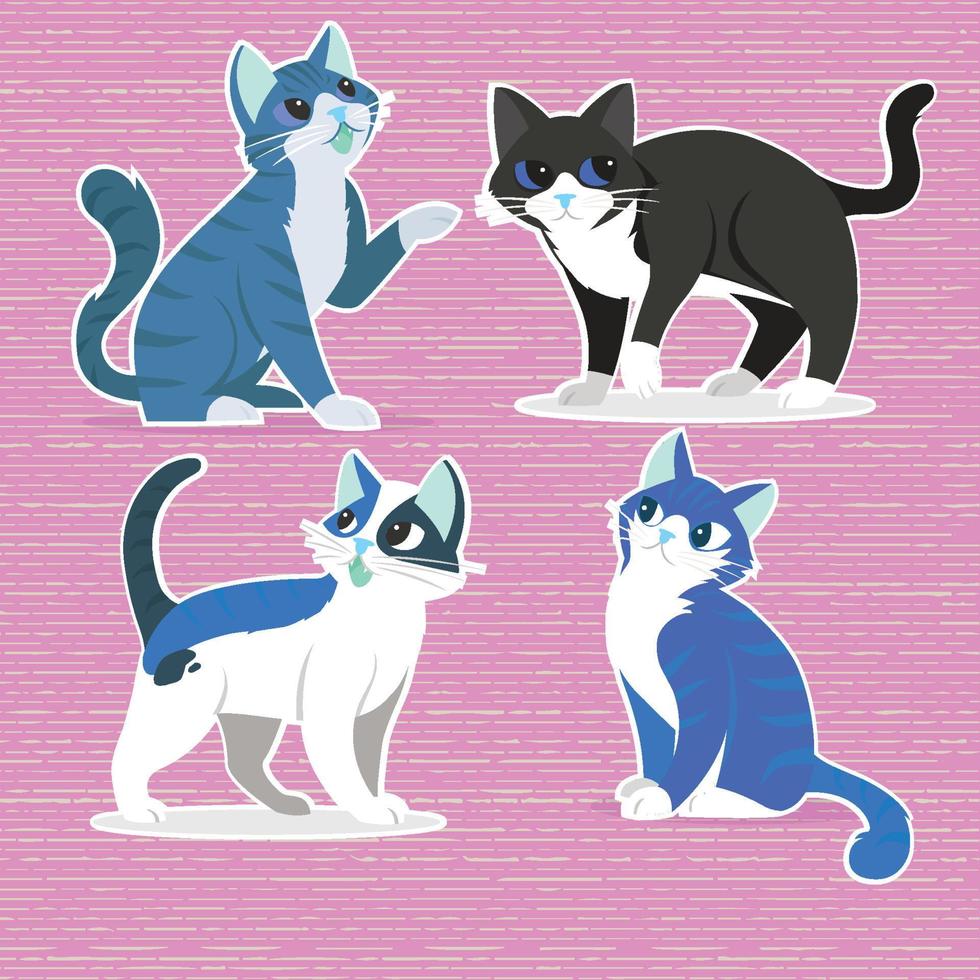 Set of four cats with different colored vector