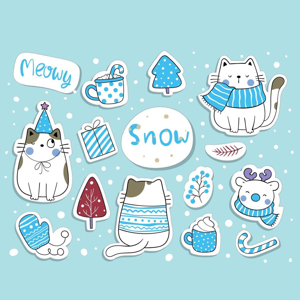 Christmas Cats Printable Stickers vector