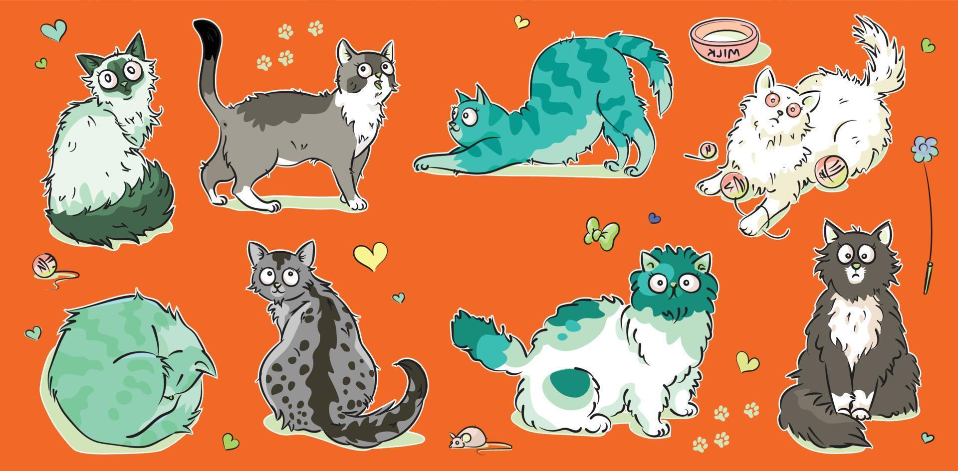Vector Breed cats in different poses 12098095 Vector Art at Vecteezy