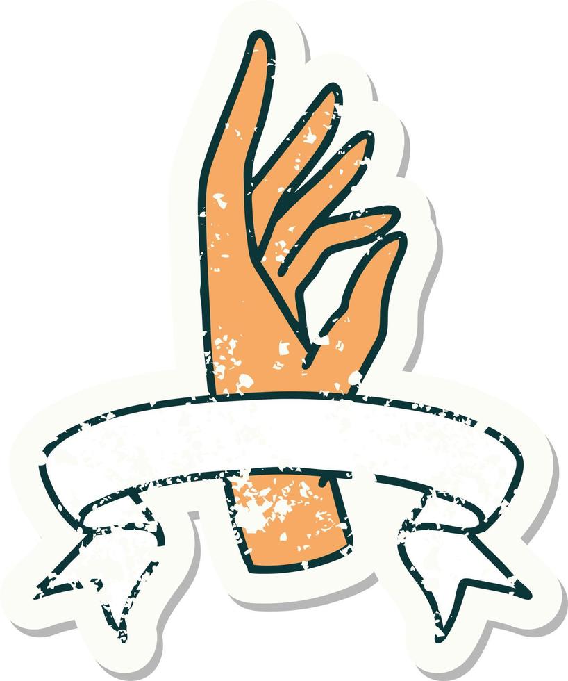 grunge sticker with banner of a hand vector