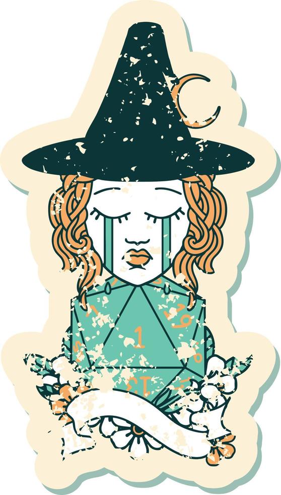 human witch with natural one D20 roll illustration vector