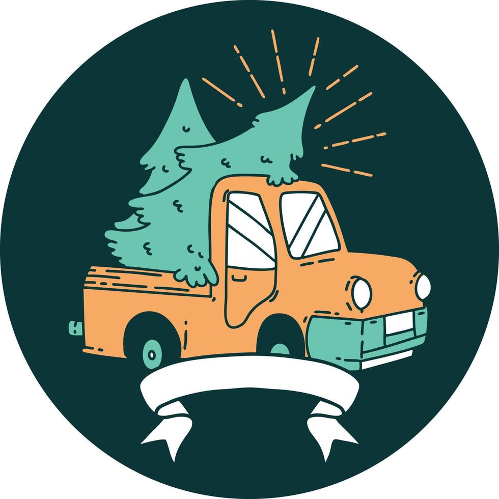 icon of tattoo style truck carrying trees vector