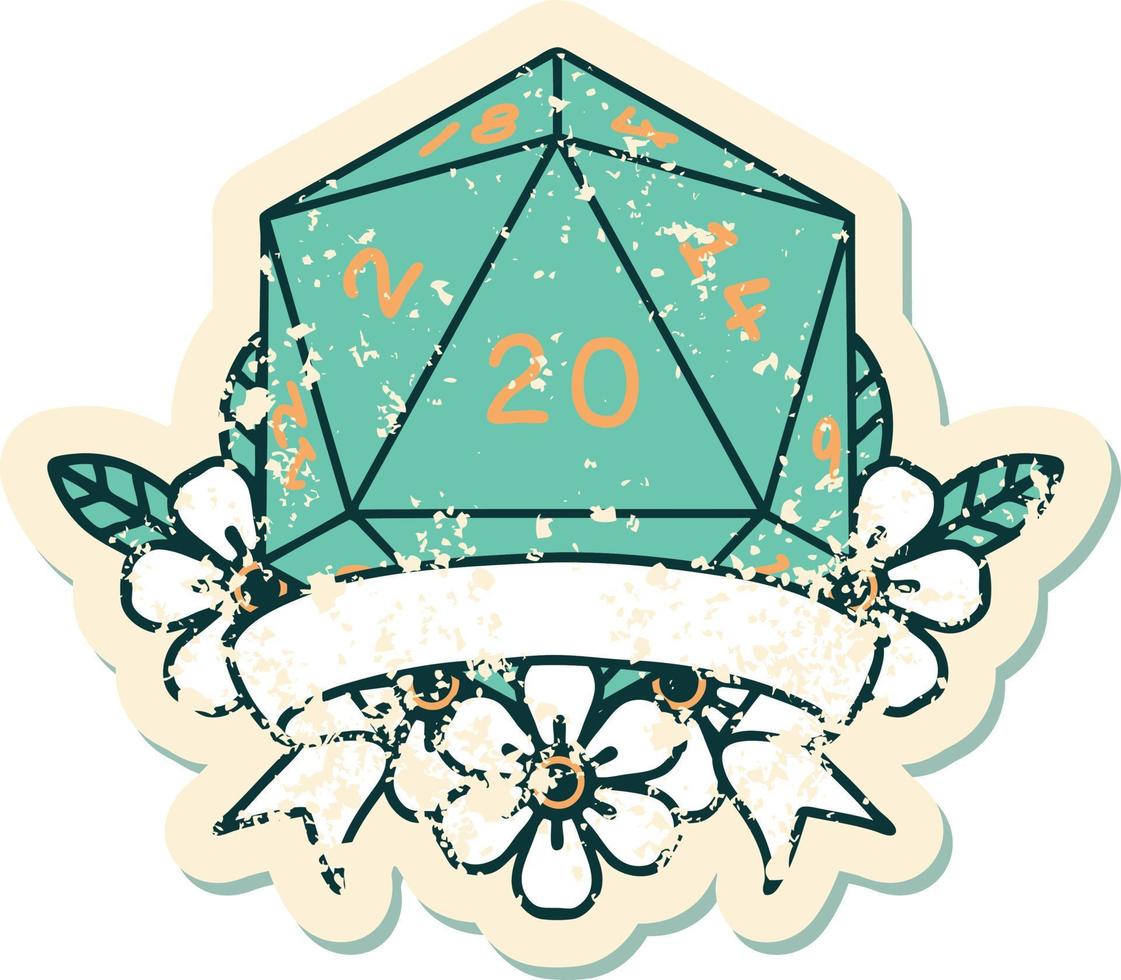 natural 20 critical hit D20 dice roll illustration vector