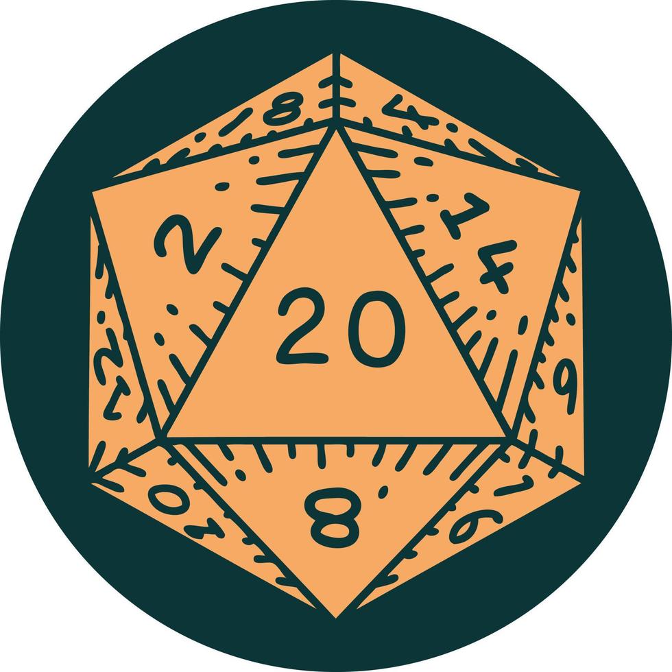 natural 20 D20 dice roll icon vector