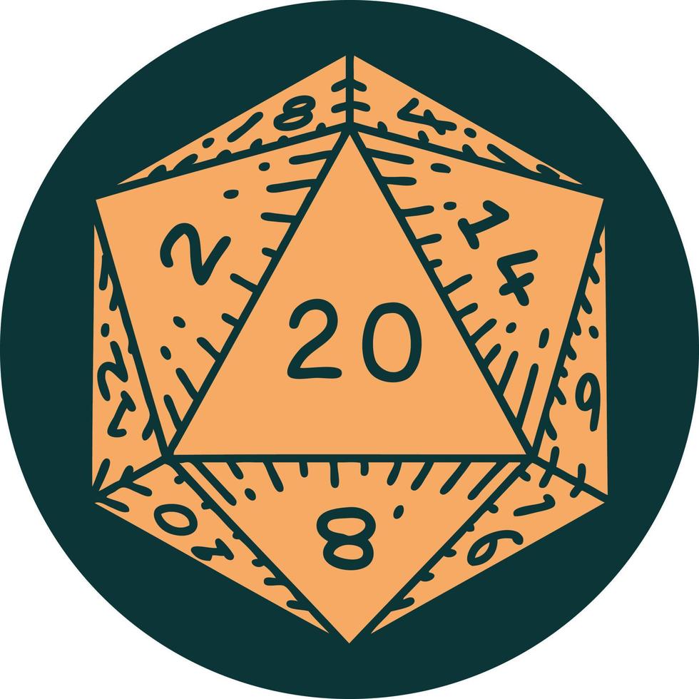 natural 20 D20 dice roll icon vector