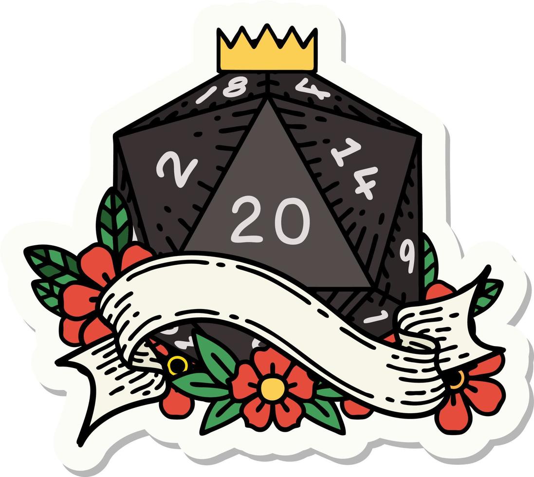 natural twenty D20 dice roll sticker vector