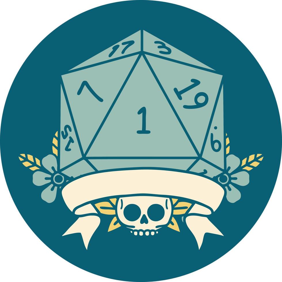 natural one d20 dice roll illustration vector