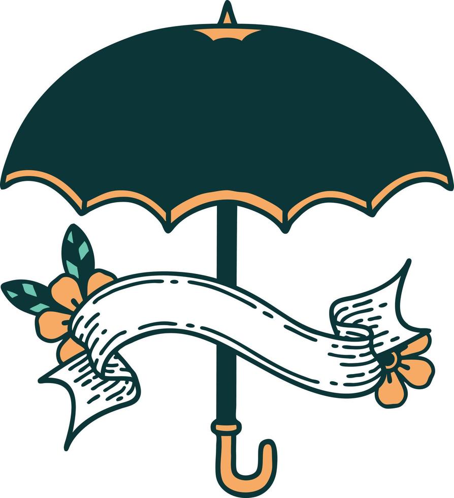 tattoo with banner of an umbrella vector