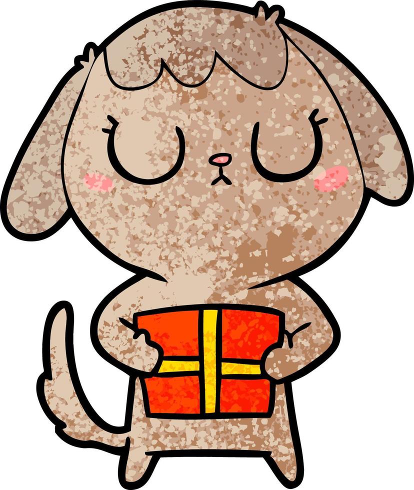 lindo perro de dibujos animados con regalo de navidad vector