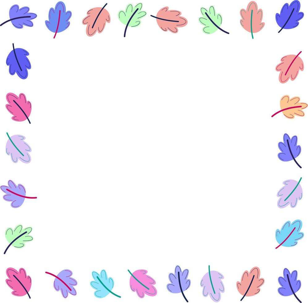 Autumn leaves frame, different kind of leaves around. Banner template. Cute childish doodle style.Cozy autumn vibes. vector