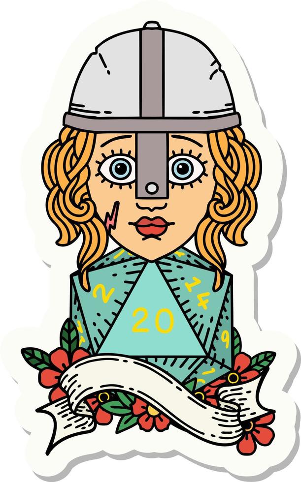 human fighter with natural twenty dice roll sticker vector
