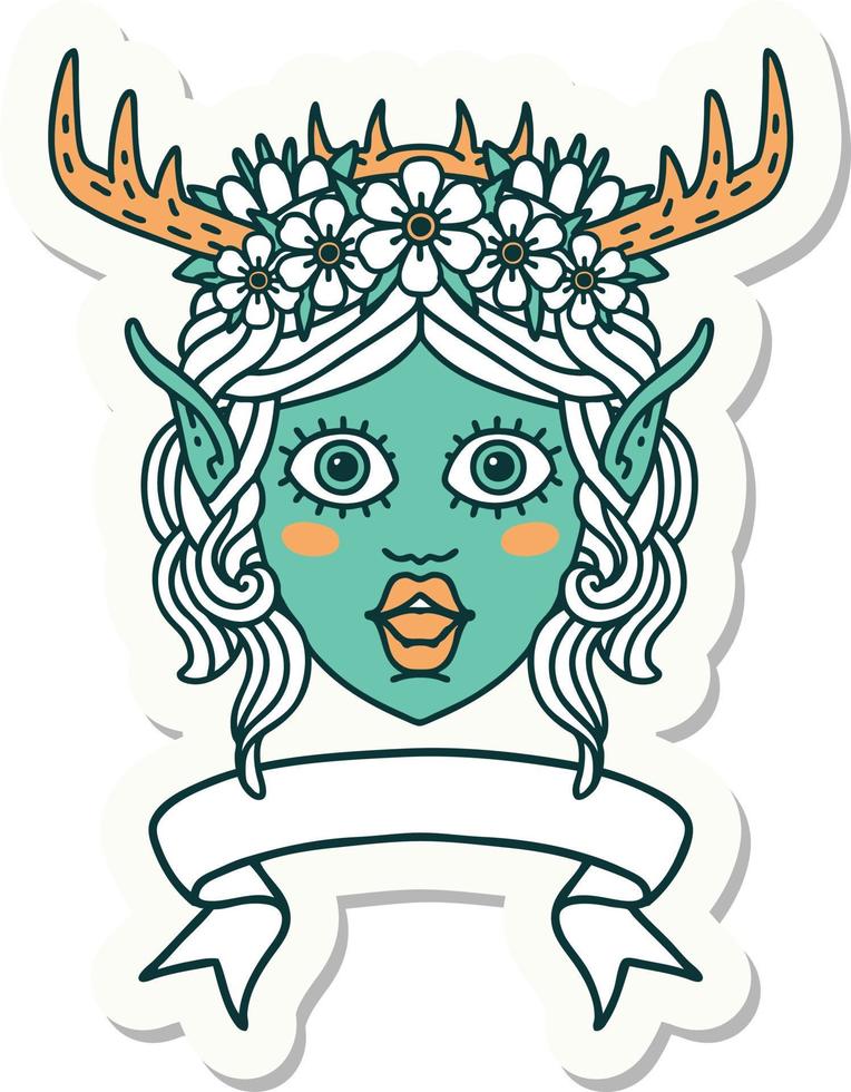 sticker of a elf druid character face with banner vector