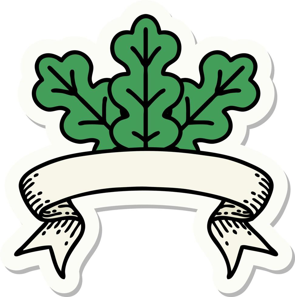 tattoo style sticker with banner of leaf vector