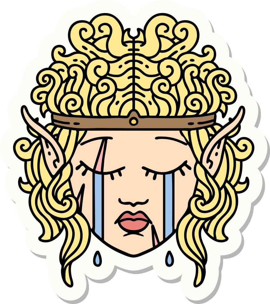 sticker of a crying elf barbarian character face vector