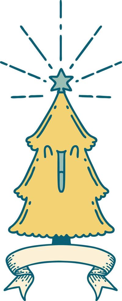 banner with tattoo style christmas tree with star vector